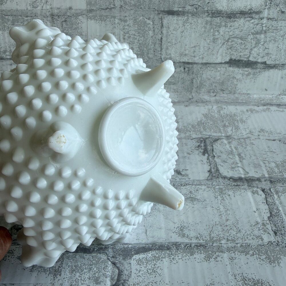 VTG Fenton White Hobnail Milk Glass Footed Ruffled Crimped Tabletop Bowl - Picture 6 of 8
